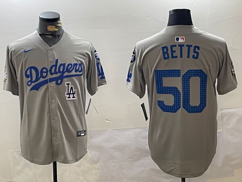 Men Los Angeles Dodgers 50 Betts Grey Game 2024 Nike MLB Jersey style 112011